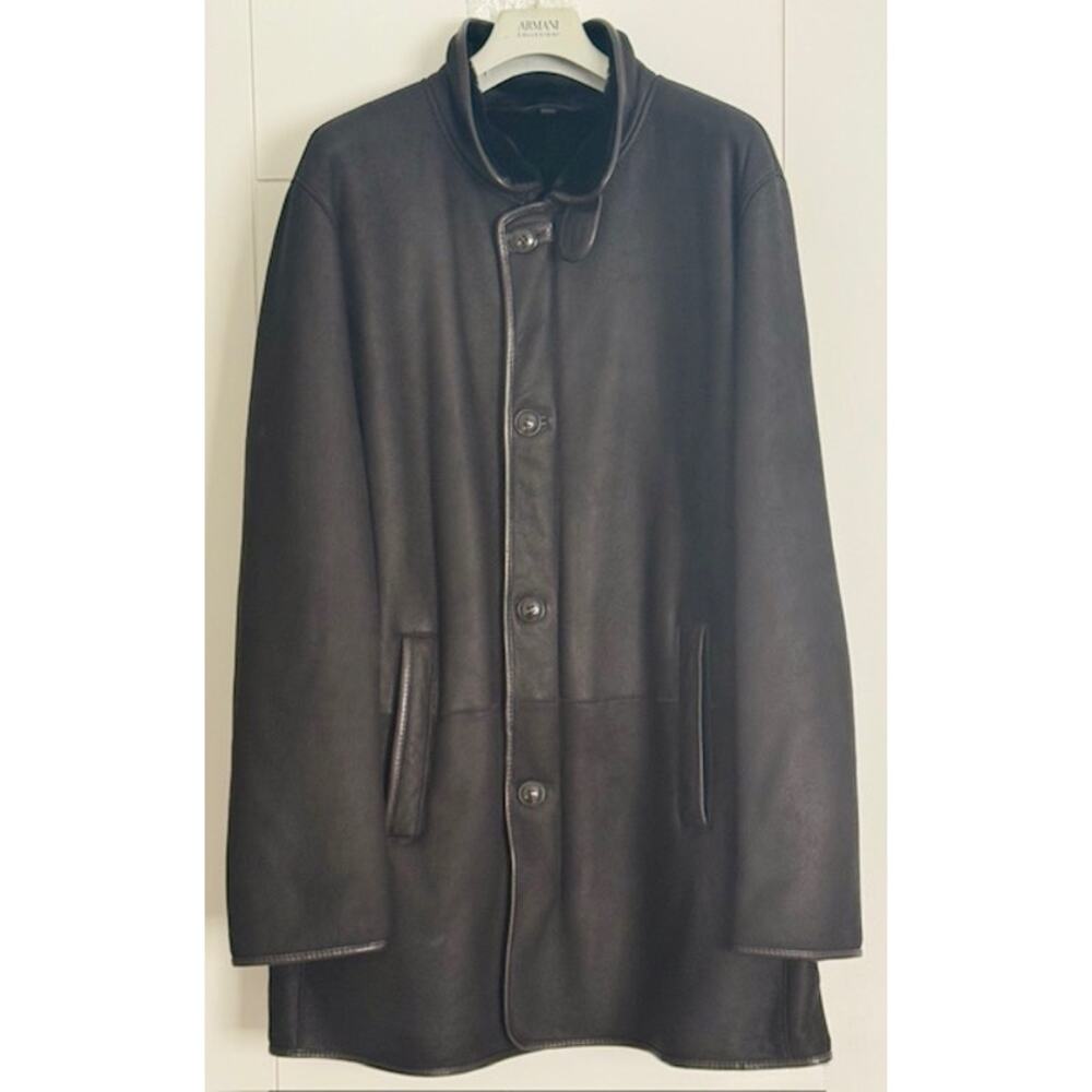 Armani Le Collezioni Black Lambskin and Shearling Coat